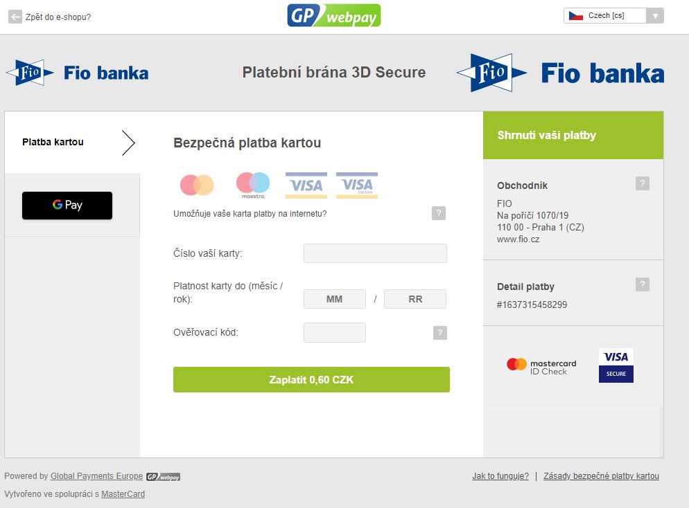 Platební brána Fio banky